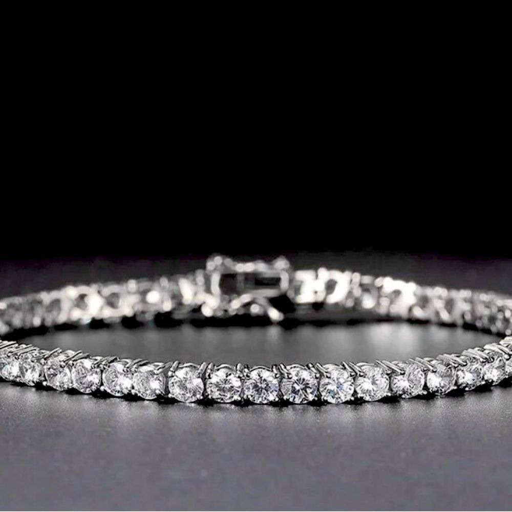 Tennis Bracelet Cubic Zirconia CZ 14k White gold overlay Silver -Sparkly Elegant